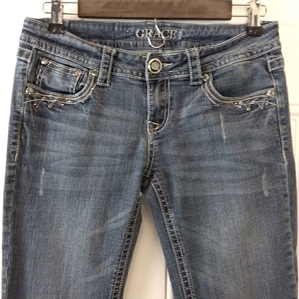 Grace in LA five pocket distressed bootcut jeans